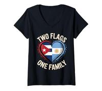 Donna Two Flags One Family Cuba Argentina Argentine Roots Cuban Maglietta con Collo a V