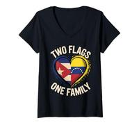 Donna Two Flags One Family Cuban Venezuelan Roots Cuba Venezuela Maglietta con Collo a V