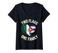 Donna Two Flags One Family Mexico Cuba Mexican Cuban Roots Maglietta con Collo a V