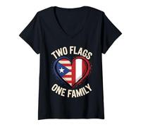 Donna Two Flags One Family Puerto Rican Peruvian Roots Maglietta con Collo a V