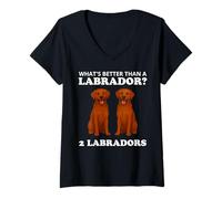 Donna Two Fox Red Labradors Funny Dog Labrador Maglietta con Collo a V