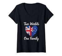 Donna Two Worlds One Family UK Australia Connessione Maglietta con Collo a V