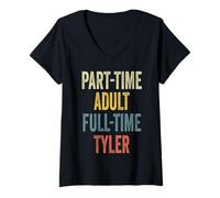 Donna TYLER Personalized Retro Girls Part-Time TYLER Name Maglietta con Collo a V