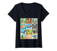 Donna Types of Italian Brainrot Meme Character Hand Drawn for Kids Maglietta con Collo a V