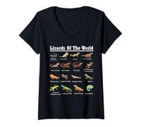 Donna Types of Lizards of The World Rettile Herpetology Lizard Maglietta con Collo a V