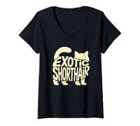 Donna Typography Art Exotic Shorthair Shorthaired Maglietta con Collo a V