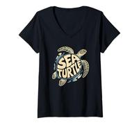 Donna Typography Art Sea Turtle Turtles Maglietta con Collo a V