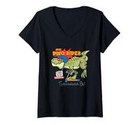 Donna Tyrannosaurus Rex Dinosaurs Cartoon Illustration Graphic Maglietta con Collo a V