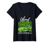 Donna Ubud Bali Indonesia Souvenir Yoga Meditazione Risaie Maglietta con Collo a V