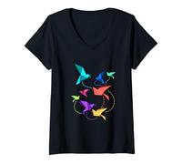 Donna Uccelli Divertenti di Origami Uccello Pieghevole Pieghevole Maglietta con Collo a V