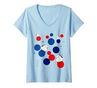Donna Uccelli selvatici giapponesi, Rosso, Blu, Punto, Rotondo, Pois, Kansai, Evento, Famiglia, Abbinamento Maglietta con Collo a V