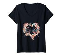 Donna Uccello Cuore Uccello Sul Ramo Birding Bird Watching Bird Watcher Maglietta con Collo a V