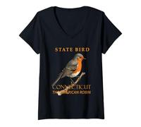 Donna Uccello del Territorio del Connecticut, Il Turdus migratore Maglietta con Collo a V