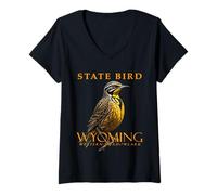 Donna Uccello del Territorio del Wyoming The Western Meadowlark Maglietta con Collo a V