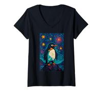 Donna Uccello Pittura Arte Stellato Wildlife Ghiacciaio Cute Penguin Maglietta con Collo a V