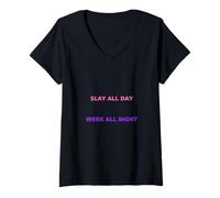 Donna Uccidi Tutto Il Giorno Werk The Night Funny Drag Queen Meme Maglietta con Collo a V