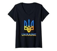 Donna Ucraina Tryzub Tridente Bold Bandiera Moderna Grafica Stile Maglietta con Collo a V