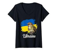 Donna Ucraino Nightingale Bird Song Flag Support Maglietta con Collo a V
