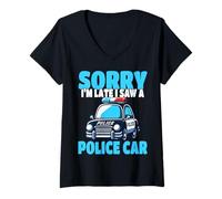 Donna Ufficiale di Polizia Mi Dispiace Sono in Ritardo Ho Visto Una Macchina della Polizia Maglietta con Collo a V