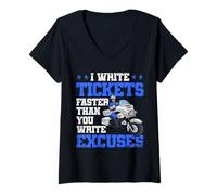 Donna Ufficiale di Polizia Scrivo i Biglietti più Velocemente di Quanto scrivi Scuse Maglietta con Collo a V