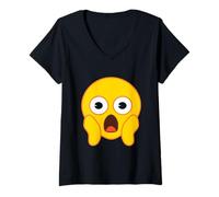Donna Ufficiale Emoji Fear Scream Yellow Smile Face Halloween Maglietta con Collo a V