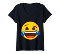 Donna Ufficiale Emoji Laughing Tears Yellow Smile Face Maglietta con Collo a V