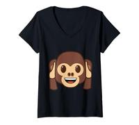 Donna Ufficiale Emoji Scimmia Che Tiene Orecchie Giallo Smile Face Maglietta con Collo a V