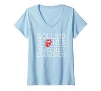 Donna Ufficiale The Rolling Stones HD Maglietta con Collo a V, Celeste, XXL