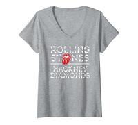 Donna Ufficiale The Rolling Stones HD Maglietta con Collo a V, Grigio Melange, S