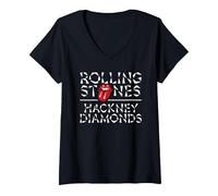 Donna Ufficiale The Rolling Stones HD Maglietta con Collo a V, Nero, S
