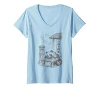Donna Ufficio Postale Kawaii Tanuki Sleepy Racoon Dog Cozy Harajuku Maglietta con Collo a V