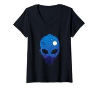 Donna UFO di Notte in Testa aliena Maglietta con Collo a V