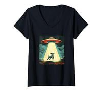 Donna UFO rapisce un cane per una risata intergalattica per un look cool Maglietta con Collo a V