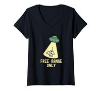 Donna UFO UFO Alien Abduction Mucca Cibo Biologico Maglietta con Collo a V