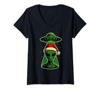 Donna UFO UFO Babbo Natale Alieno Babbo Natale Sci-Fi Xmas Maglietta con Collo a V