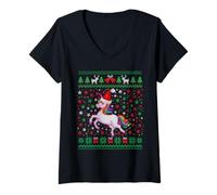 Donna Ugly Christmas Unicorn Santa Hat Funny Xmas Family Maglietta con Collo a V