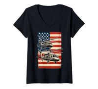 Donna UH-60 Black Hawk Helicopter USA American Flag United States Maglietta con Collo a V