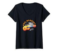 Donna Uke-Ologist - Ukulele Musicista retrò Spiaggia Tramonto Maglietta con Collo a V
