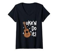 Donna Uke'n Do It Funny Ukulele Musicista Ukulele Player Ukulele Maglietta con Collo a V