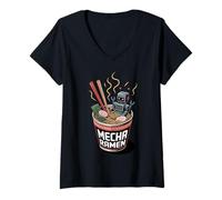 Donna Ukiyo-E Ramen Japanese Retro 90s Mecha Warrior Meka Roboto Maglietta con Collo a V