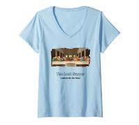 Donna Ultima Cena con Occhiali da Sole di Leonardo Davinci Maglietta con Collo a V