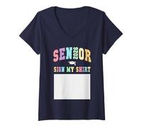 Donna Ultimo Primo Giorno Classe del 2026 Senior Sign My Shirt Annuario Maglietta con Collo a V