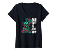 Donna Ultramarathon Running Pain Cave Is Home Now Maglietta con Collo a V