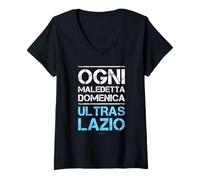 Donna Ultras Lazio - Ogni Maledetta Domenica - Mentalità Ultras Maglietta con Collo a V