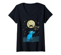 Donna Ululando Lupo Luna Stop It Cartoon Divertente Maglietta con Collo a V