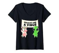 Donna Umani e Un Virus Alien & Cow Cute Buddies Banner EduEly Maglietta con Collo a V