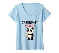 Donna Umore Attuale Divertente Panda caffè Sarcastico Mattina Umorismo Meme Maglietta con Collo a V