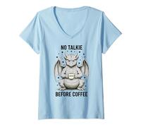 Donna Umorismo del Drago assonnato No Talkie Before Coffee Maglietta con Collo a V