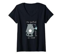 Donna Umorismo Gatto Tazza caffè Cattivo Umore Sguardo Regalo Fratello Gattino Maglietta con Collo a V