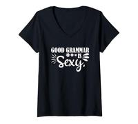 Donna Umorismo grammaticale buona Grammatica è Sexy Insegnante di Inglese Scherzo Maglietta con Collo a V